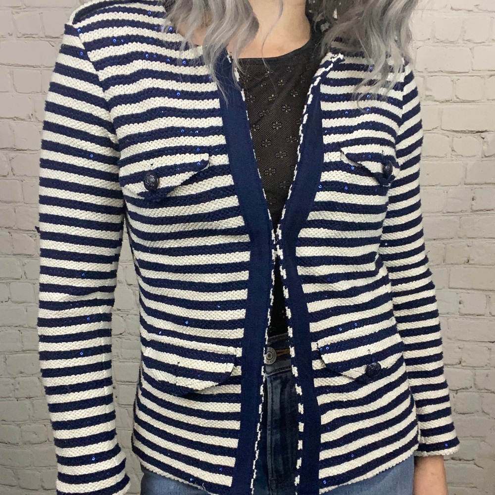 Banana Republic navy sequin striped jacket X Small
